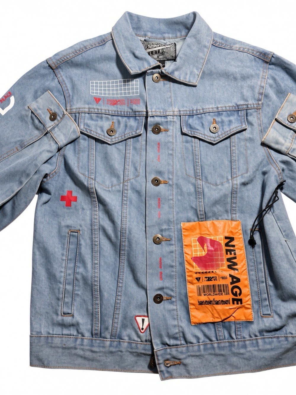 Brooklyn Cloth Light Blue Denim Jacket with Orange Patch